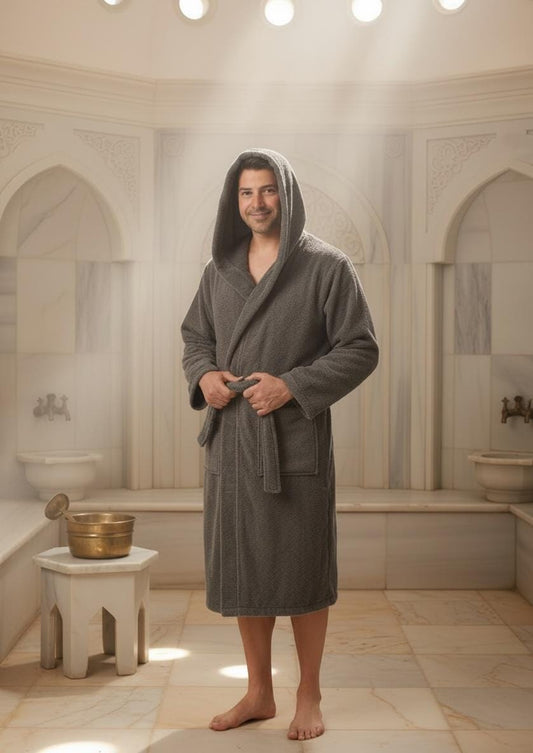 Men's Hooded Turkish Cotton Terry Bathrobe | Cozy Spa Robe for Home
