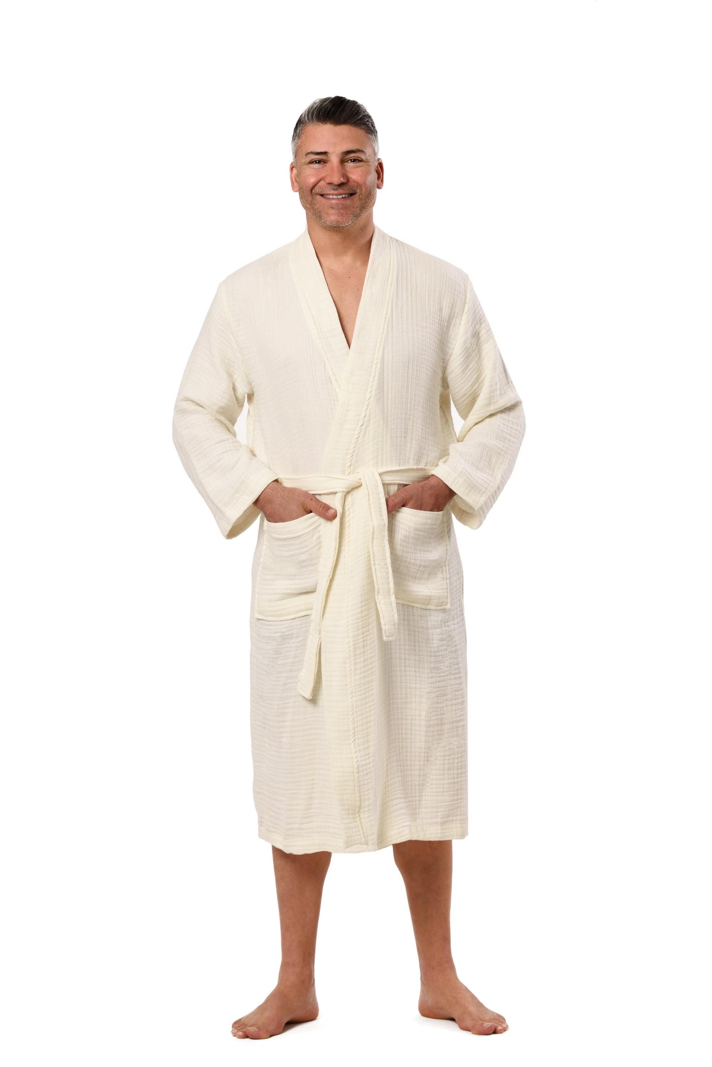 Cream Muslin Robe | Lightweight 100% Organic Cotton Gauze Bathrobe | Unisex Spa & Lounge Robe