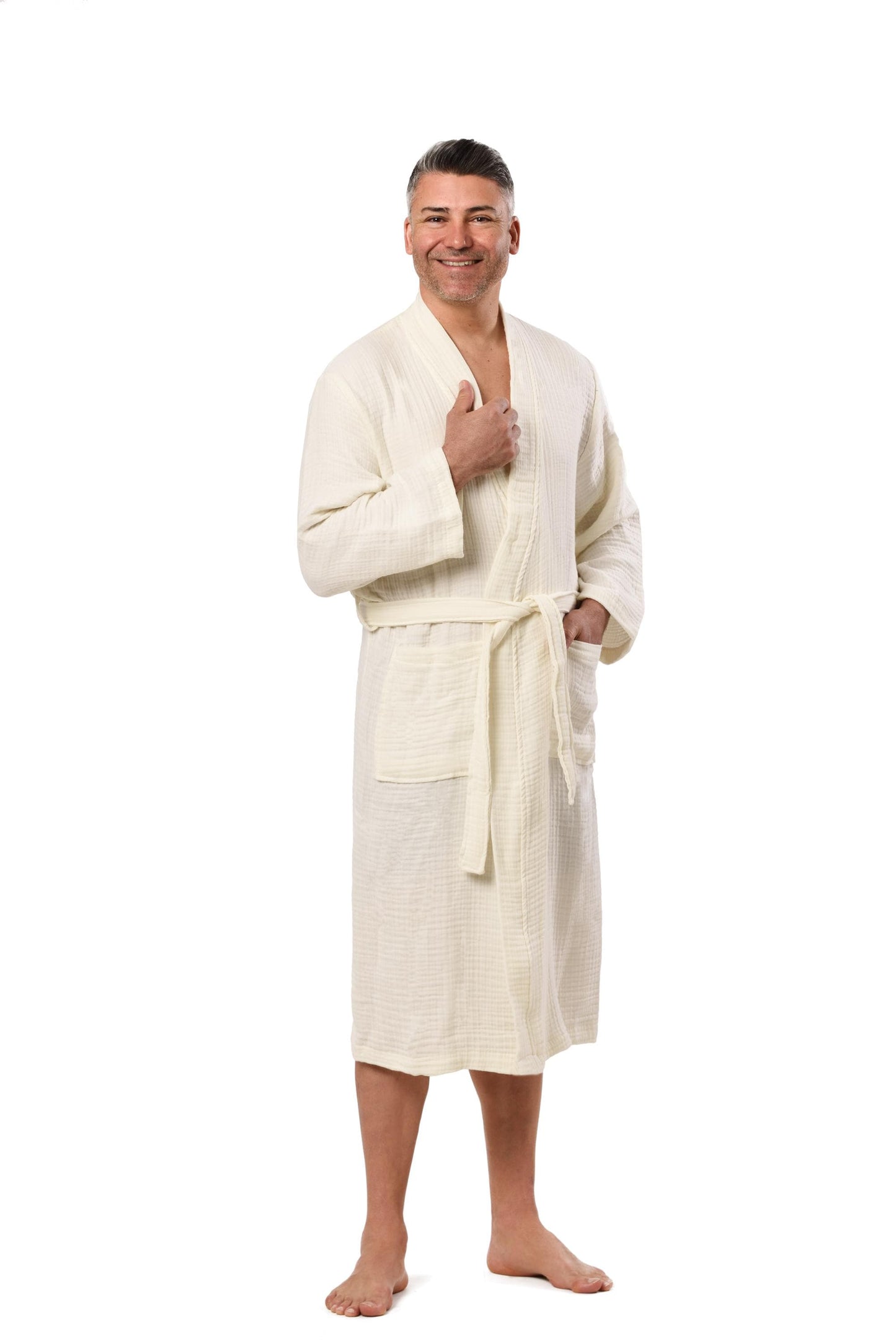 Cream Muslin Robe | Lightweight 100% Organic Cotton Gauze Bathrobe | Unisex Spa & Lounge Robe