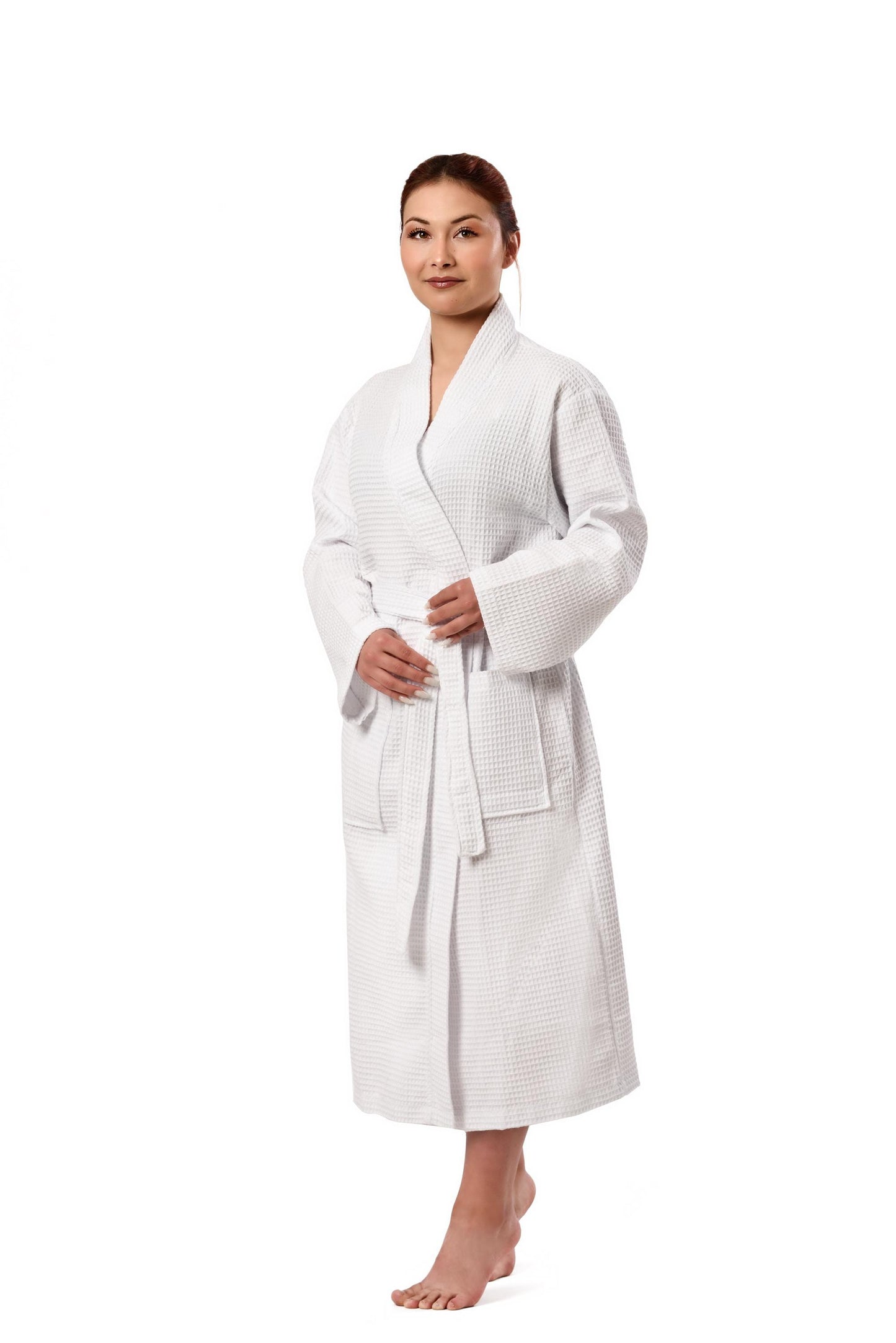 White Waffle Cotton Robe | Lightweight Turkish Spa Kimono Bathrobe