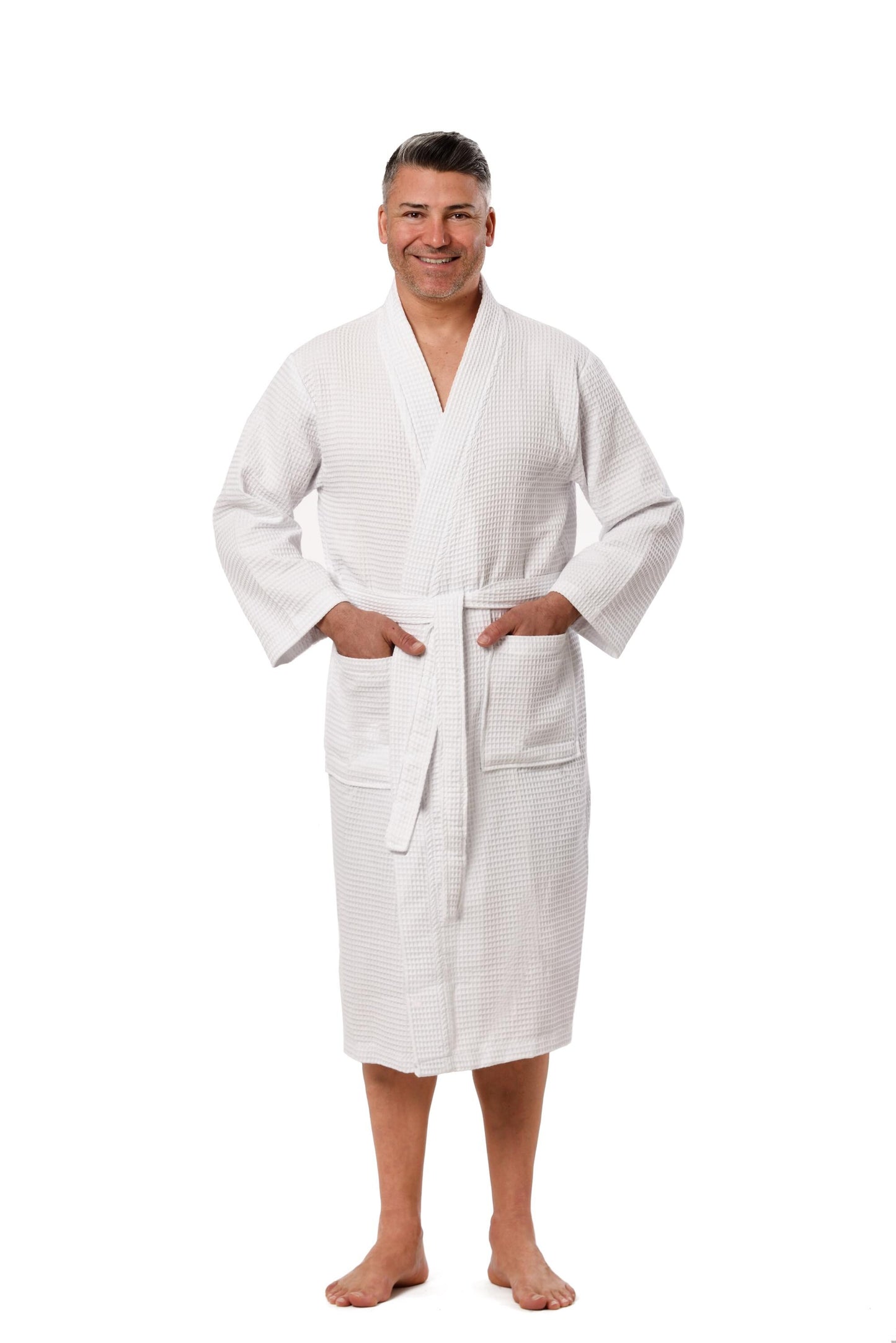 White Waffle Cotton Robe | Lightweight Turkish Spa Kimono Bathrobe