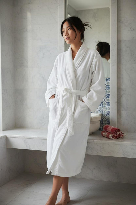 Turkish Cotton White Robe | Spa Bathrobe with Pockets, Belt